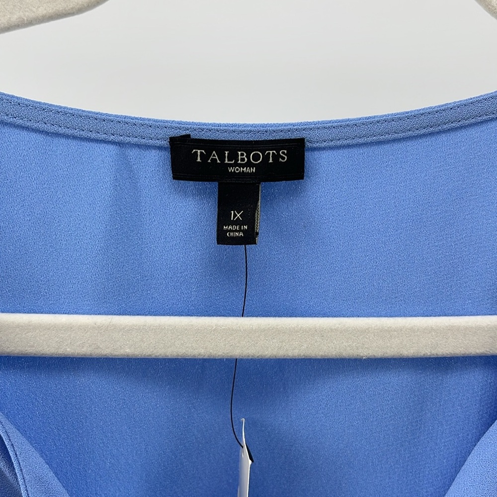 NWT Talbots Cornflower Blue Scalloped Hem Lace-Up Neckline Blouse, Women's 1X - Picture 6 of 7